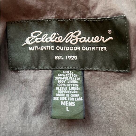 Eddie Bauer Chore Coat Mens Large Army Green Gorpcore Hooded Utility Barn Jacket - Picture 8 of 12